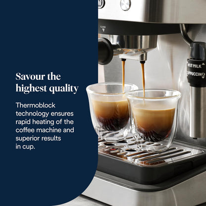 De'Longhi Classic EM450.M, Manual Coffee Machine with Steam Wand, Barista Pump Espresso Machine, Cappuccino Nozzle, Double Wall Filter Basket, 15bar, Fit Mug Up to 13cm, Stainless Steel/Metal