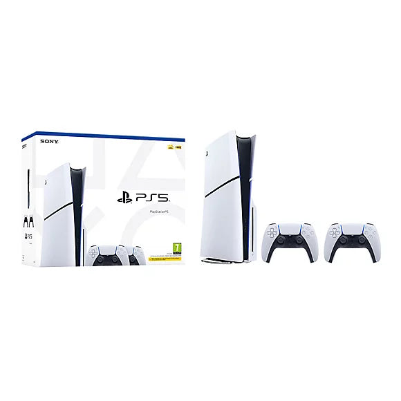 Sony PlayStation 5 Slim Disc Edition Console Bundle (PS5) – 1TB SSD, Disc Version, DualSense Wireless Controllers x2